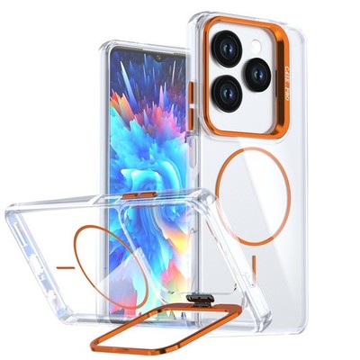 For Tecno Spark 20 Pro, Hybrid Armor Lens Stand Wireless Charge Clear Case Cover