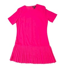 Womens Hot Pink Pleated Hem Mini Shift Dress Size Medium Forever 21 Lined CUTE!