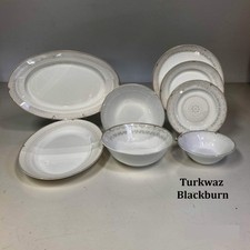 Luxury White Silver Rim Porcelain Royal Dinnerware Set 28 Pcs Round, Oval & Bowl