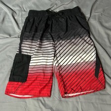 OP Ocean Pacific Boys Striped Gradient Swim Trunks with Side Pocket