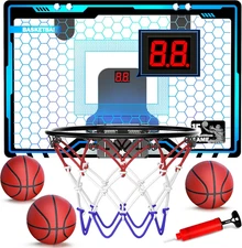 Indoor Mini Basketball Hoop, over the Door, with Scoreboard & 3 Balls, for Kids