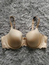 Curvy Couture 1102 Essentials Lace Shine T-Shirt Bra Nude Sz 38D