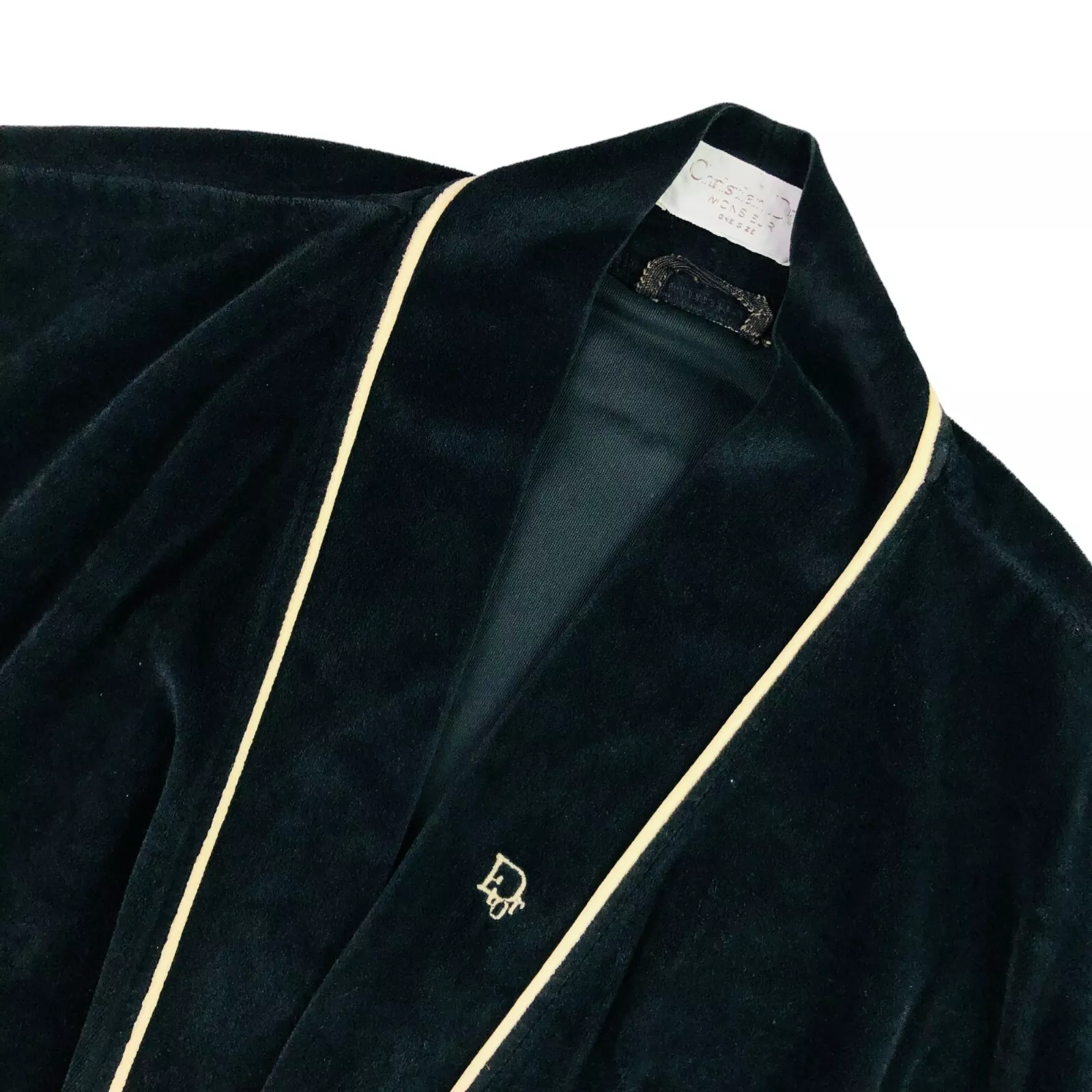 Peignoir de bain homme vintage Christian Dior velours ceinturé noir • Taille unique