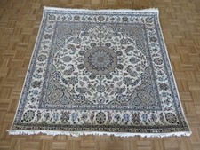 6'7 x 6'9 Square Hand Knotted Ivory Fine Nain With Silk Oriental Rug G11136