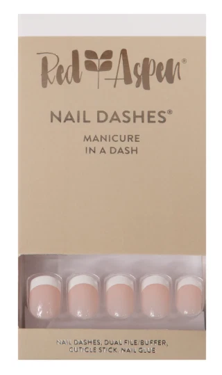 Manicura corta cuadrada punta francesa Nell's puntas a presión guiones de uñas Red Aspen (2) Foto 2 de 4