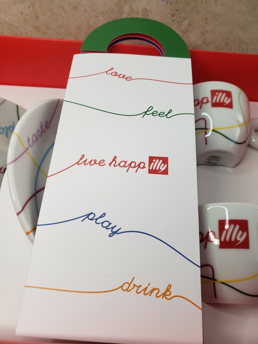 Illy Live Happilly Art Collection 2 Espresso Cups-2 Saucers Illy Live Happilly Art Collection 2 Espresso Cups-2 Saucers