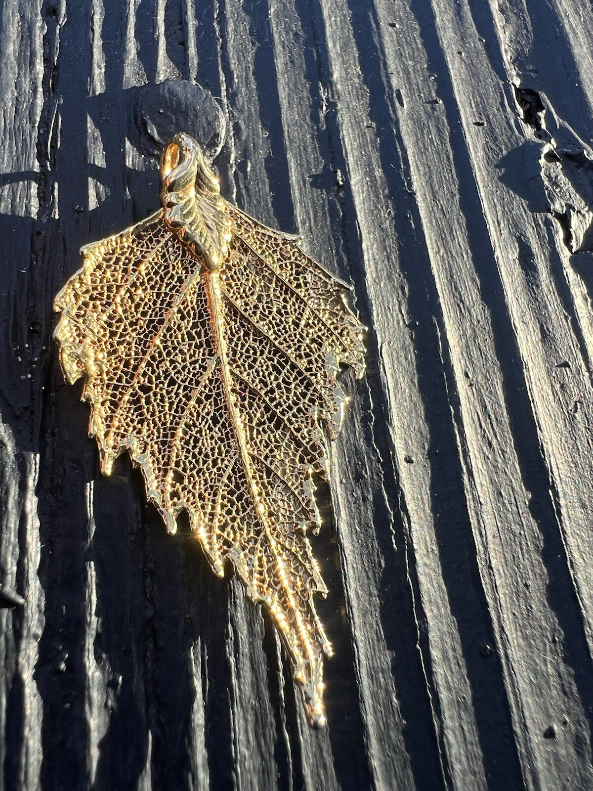 Leaf Pendant 24K Dipped Gold Filigree - Fallen Le… - image 1