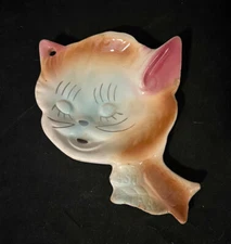 Vintage Ceramic Kitty Cat Ash Tray 1950s Multicolored Kitschy 6.5”