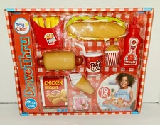 Toy Chef Drive Thru Sandwich & Hotdog Set 19 Pieces Play Food Pretend