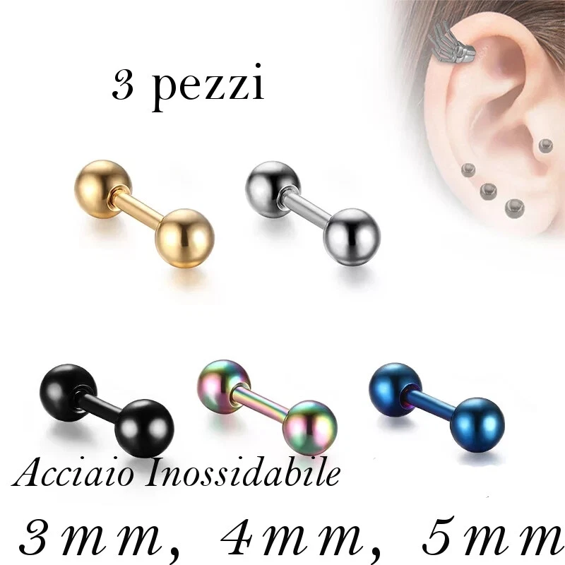 LAURITAMI 9pcs Argento Piercing Trago Helix Orecchini Barre 16G 6mm Acciaio Chirurgico Borchie Cartilagine Orecchio Piercing Gioielli