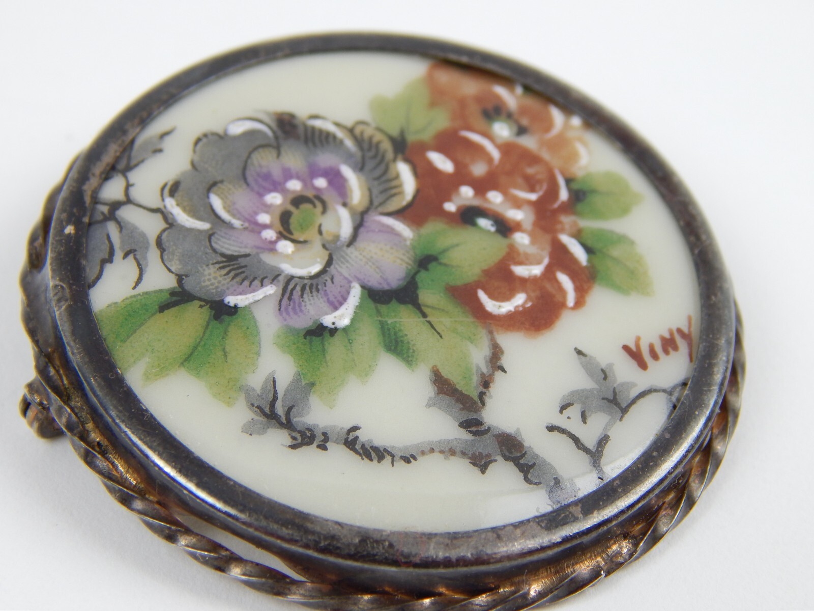 Antique Limoges France Viny Brooch Pin Hand Paint… - image 4