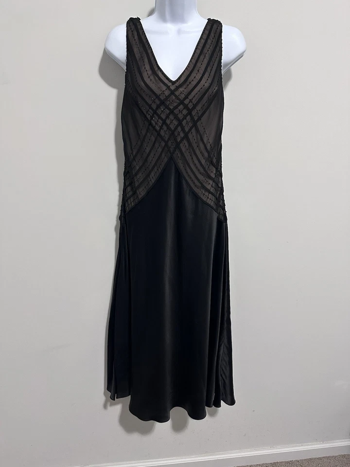 Adrianna Papell silk Beaded Dress Size 12 Black - Image 3 of 4