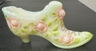 VTG FENTON GLASS HAND PAINTED SIGNED STAMPED ROSE SLIPPER IVORY IRIDIZED RARE #1
