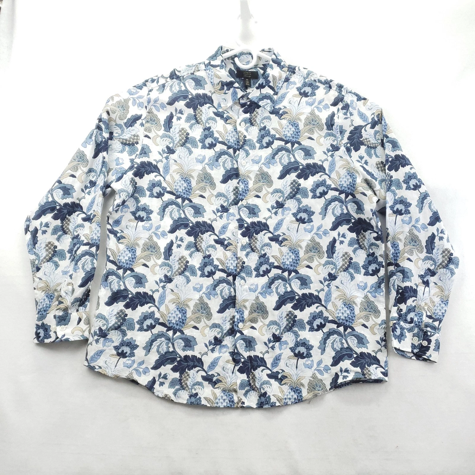 Club Room Shirt Mens 2XL Blue Floral Long Sleeve Linen Button Casual Luxury