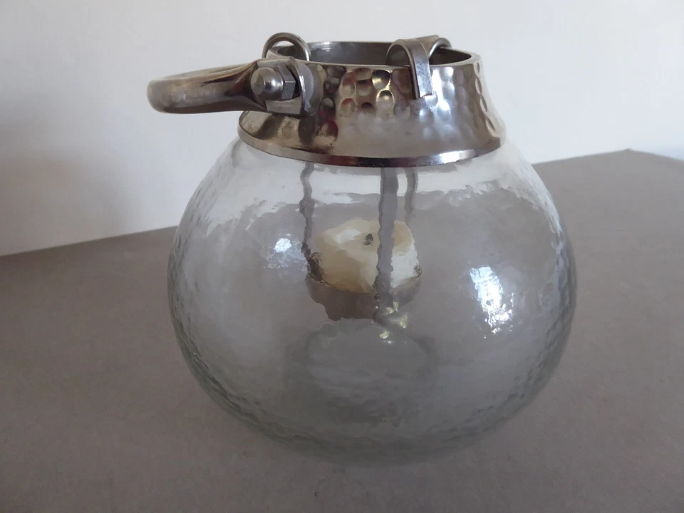 Mottled Glass Globe Lantern with Candle Holder - Image 2 of 4