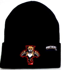 Florida Panthers flat applique logo on Navy beanie  cap hat. See details