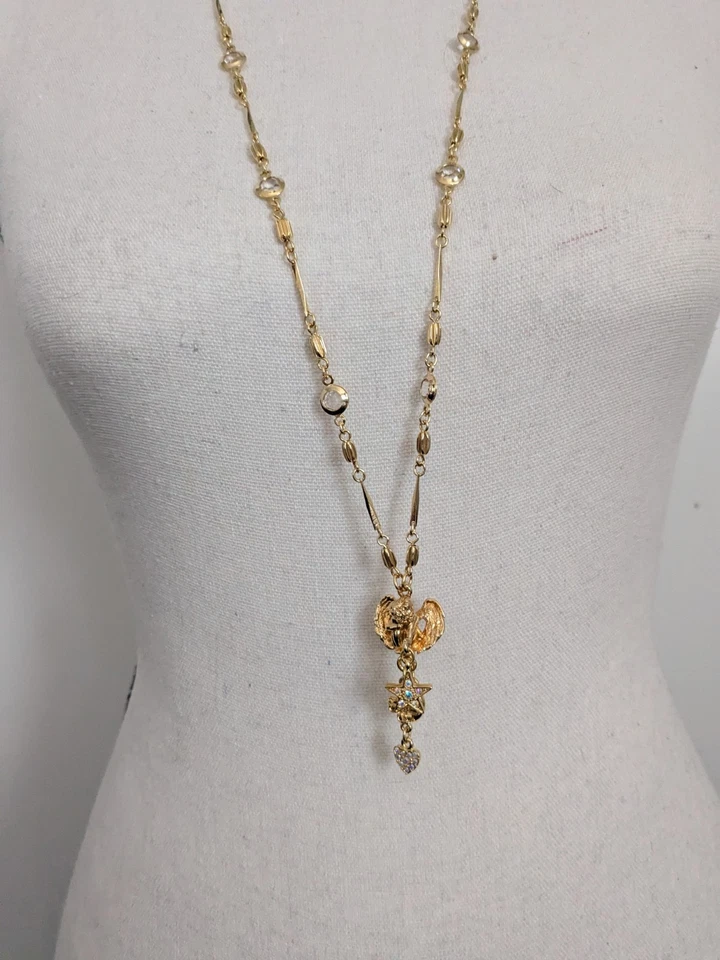 Collar de cadena con bisel de ángel cadena tono dorado Kirk's Folly años 70 vintage 34" Foto 3 de 4