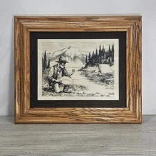 Vintage Geniune Bill Devine Alaska Marble Etching 1982 by Kiana Mounted 10 X 12