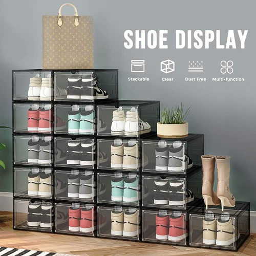 12 Clear Shoe Boxes Magnetic Drop Front Sneaker Rack Storage Organizer Stackable - Picture 22 of 32