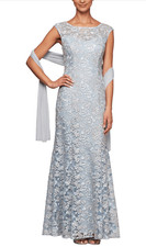 Alex Evenings Women's Long Sleeveless Dress with Shawl light blue lace size 10
