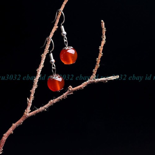 Natural 10mm Carnelian Agate Round Gemstone Beaded Hook Dangle Earrings - Picture 2 of 9