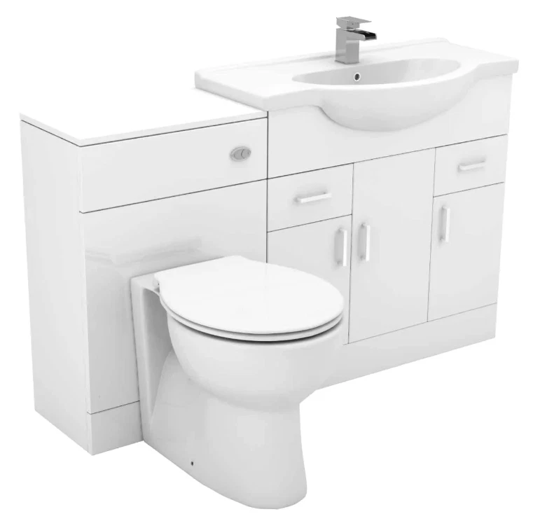WELOVE 1250mm Bathroom Basin Vanity Unit & Sink Back to Wall Toilet Modern Round BTW