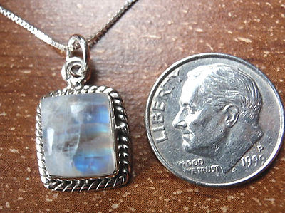 Mondstein Rechteck mit Seil Stil Akzente 925 Sterling Silber Anhänger H113A