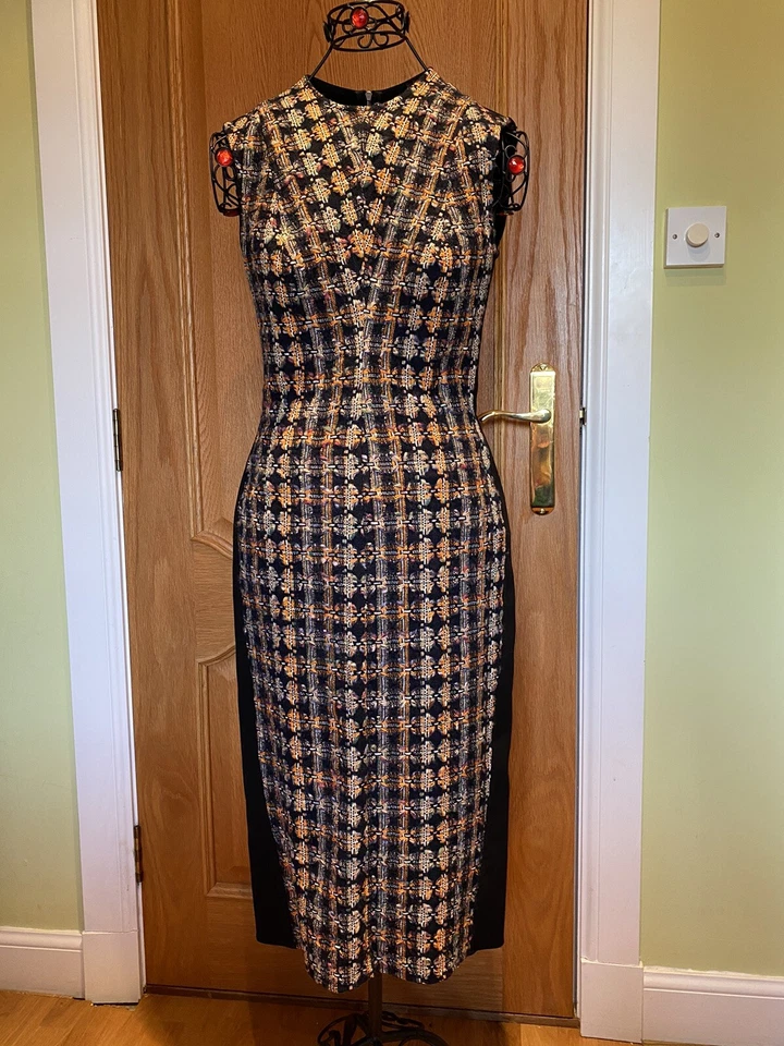 VESTIDO MIDI VICTORIA BECKHAM SOBREPOSIÇÃO DE TWEED TAMANHO 12 RRT £ 1190 - Imagem 2 de 4