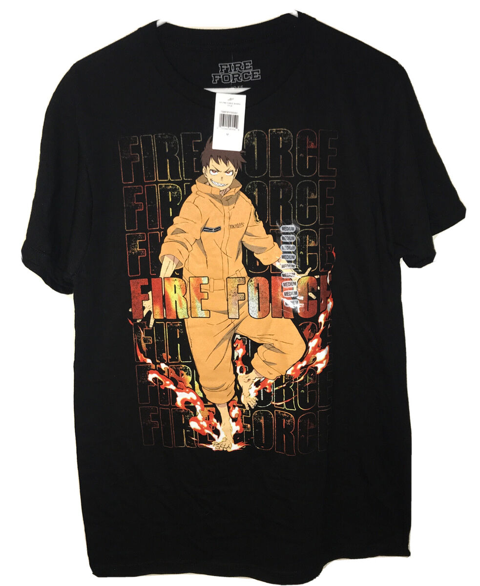 Anime Manga Fif Fire Force Shinra Kusakabe Men's Black T-Shirt Size Medium￼.