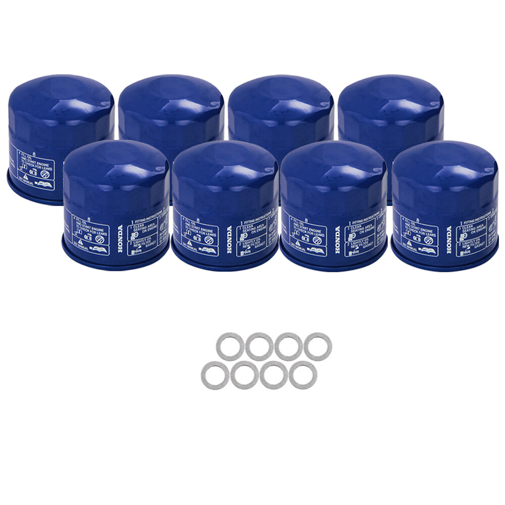 Genuine OEM 8 Engine Oil Filters and 8 Drain Plug Gaskets KIT For Honda