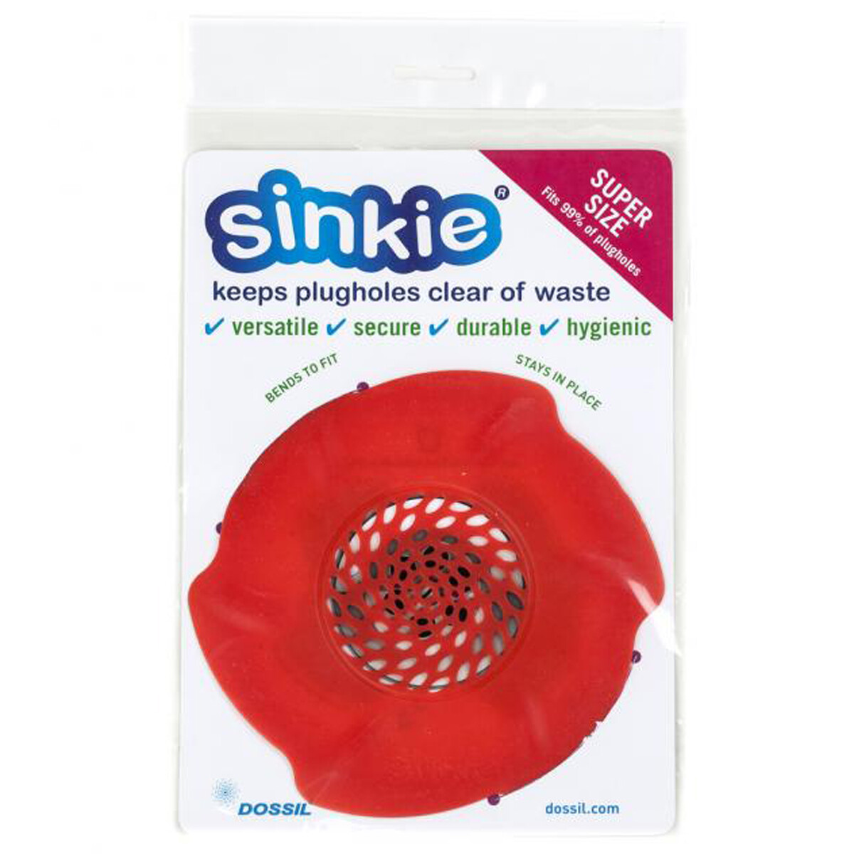 Super Sinkie Sink Trap 17.8cm - Red - Large Plug Hole Protector - Dossil