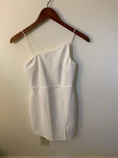 Lulus Fit & Flare Dress Womens Small Solid White Spaghetti Straps Front Slit