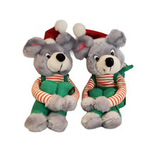 VTG Holiday Mouse Plush Long Legs with Backpack Santa Hat Christmas Lot of 2
