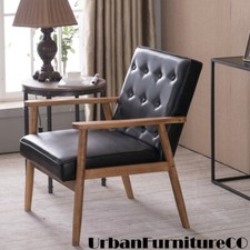 Accent Arm Chair Leather Lounge Club Seat Retro Modern Wood Living Room Retro