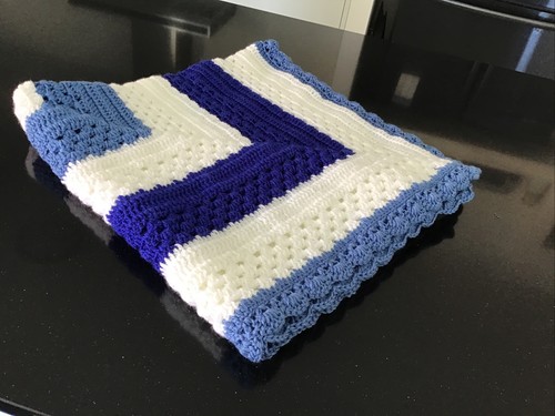 Croch Baby Blanket Geo Pattern White Blue 820 X 820 mmSize Can Be Made Any Colo - Picture 5 of 5
