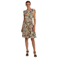 NEW LAUREN RALPH LAUREN PINK YELLOW FLORAL VISCOSE FIT  FLARE DRESS SIZE 16 $149