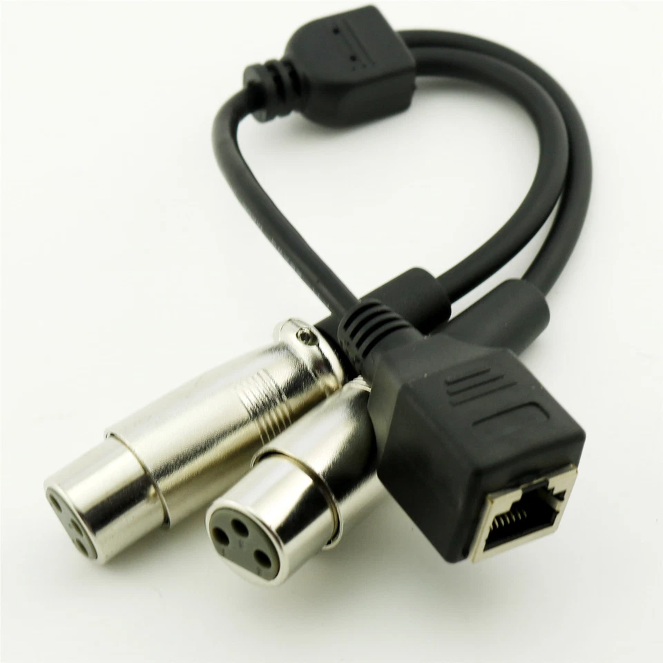 RJ45 Female to 2x XLR 3 Pin Female Network Adapter Short Connector Cable 30cm - Image 2 of 4