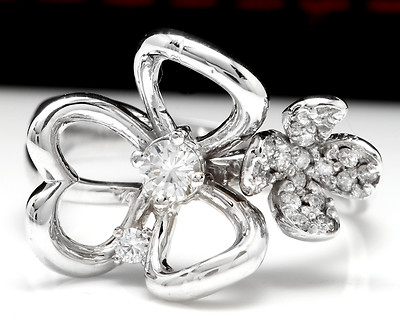 Hervorragender natürlicher Diamant 14K massiver Weißgold Blume Ring 