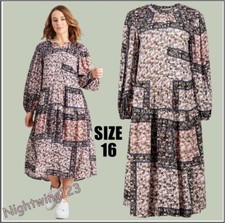 TU Size 16 Midi Dress Very Loose Fitting Floral Patchwork Print Long Sleeves NEW