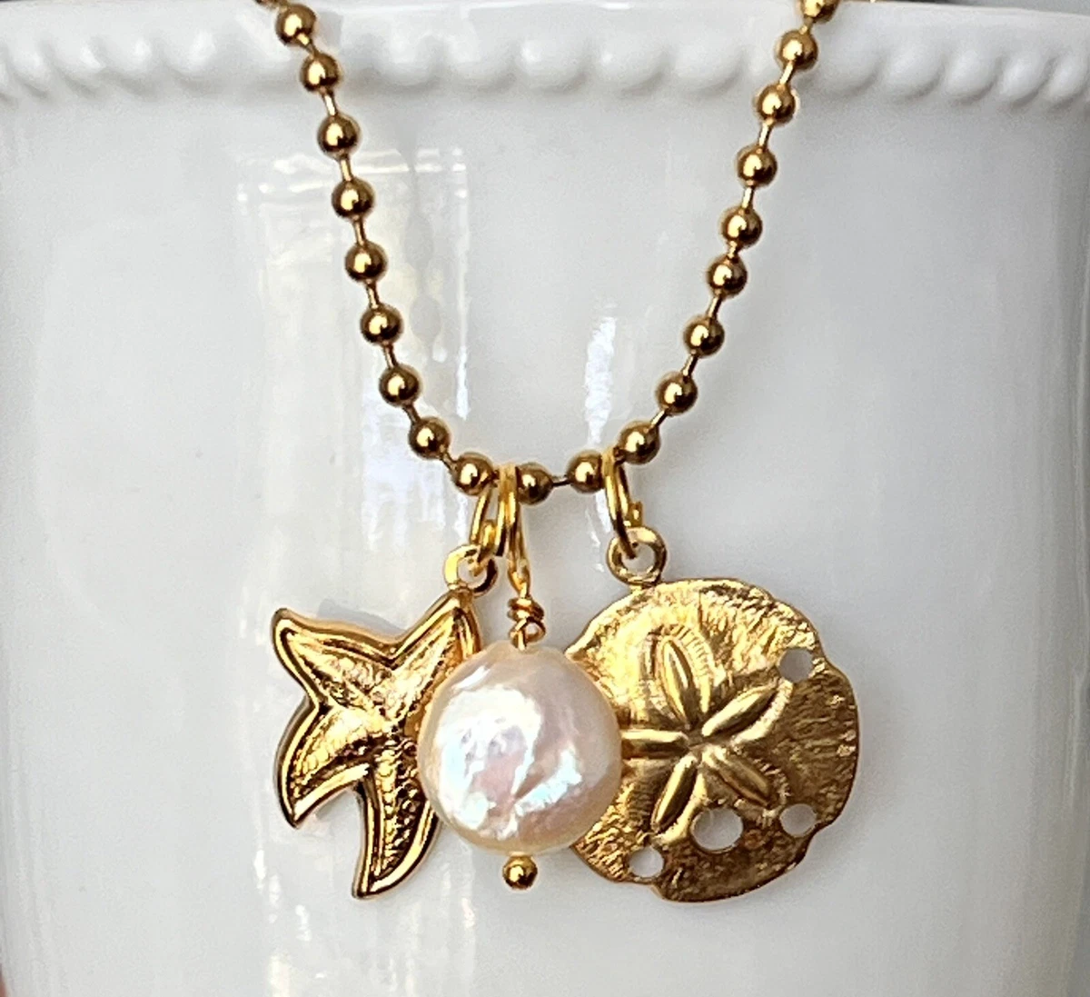 Sand dollar necklace pearl sale