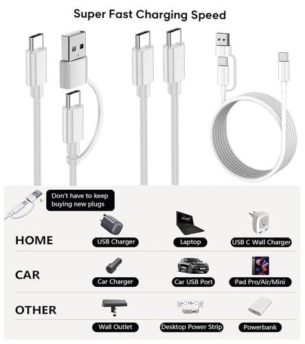 3-Pack 3FT USB-A+USB-C to USB Type-C Fast Charge Cord Charging Cable For Samsung - Picture 19 of 26