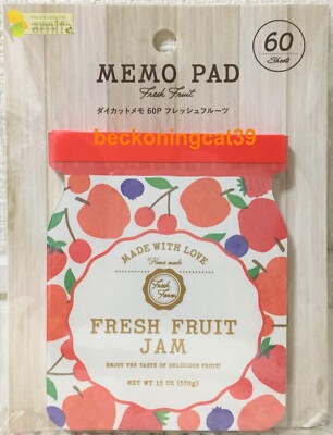 Amifa Fresh Fruit Jam Die Cut Mini Memo Pad 60 Apple Cherry Berry 2023 JAPAN