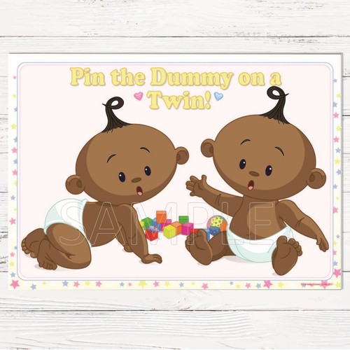 TWIN BABY SHOWER GAME - Ethnic Pin the Dummy & Blindfold Unisex Neutral 10 - 40 - Foto 4 di 9