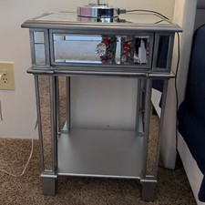 Elegant Mirrored End Table Bed Side Table with Storage for Living Room Bedroom 