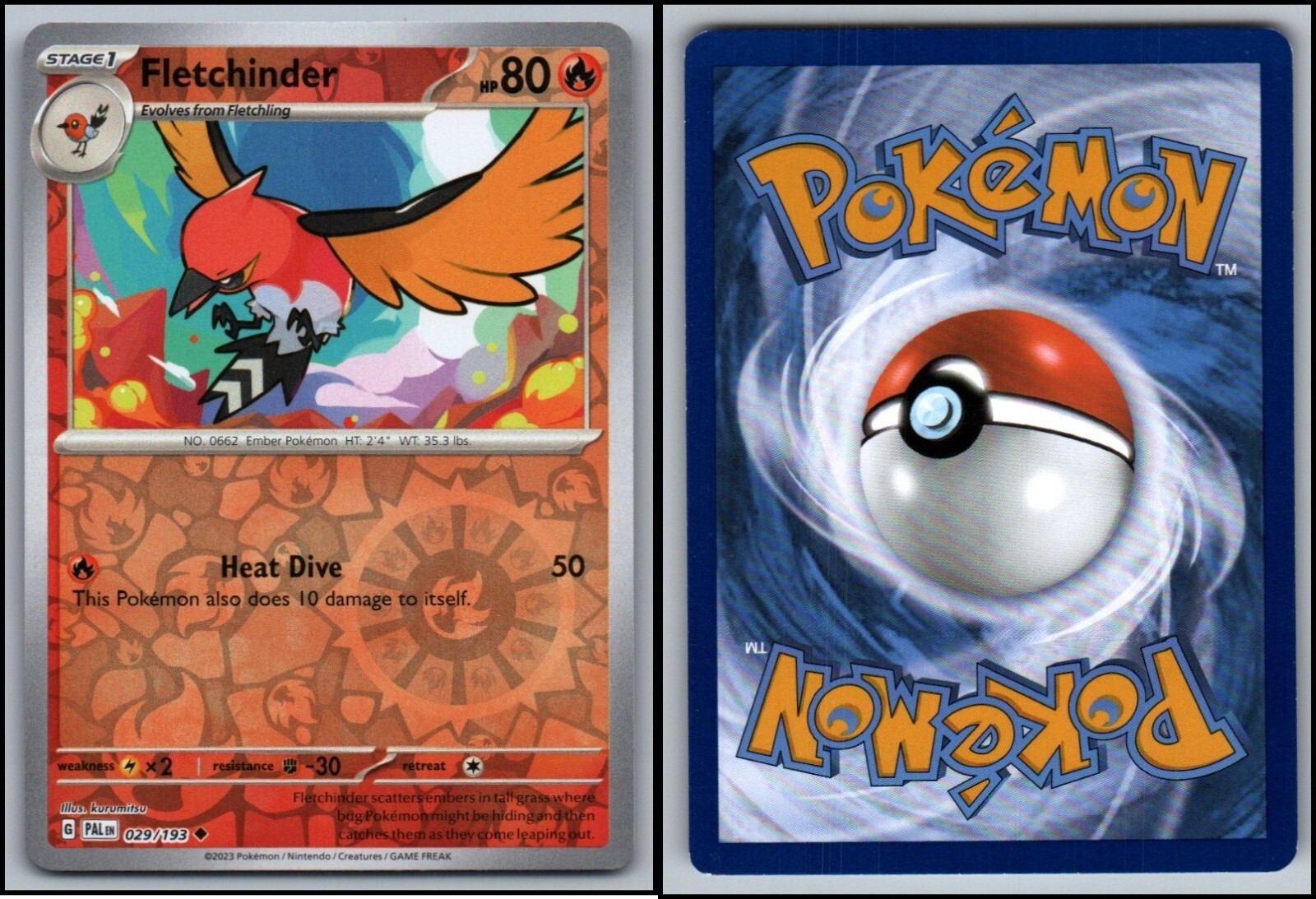 FLETCHINDER 029/193 REVERSE HOLO UNCOMMON PAL EN POKEMON CARD