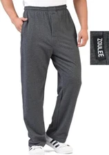 Zoulee Men's Casual Cotton Jogger Sweatpants Zipper Large, Thick Dark Grey 
