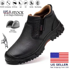 Men Steel Toe Waterproof Work Safety Boots Slip On Restaurant Shoes Non Slip