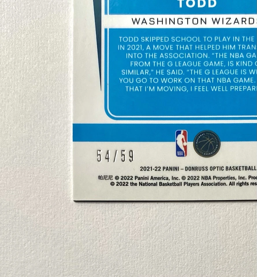 2021-22 Optic NBA Isaiah Todd Blue Prizm Refractor Rookie SSP RC #d /59 Wizards - Image 2 of 4
