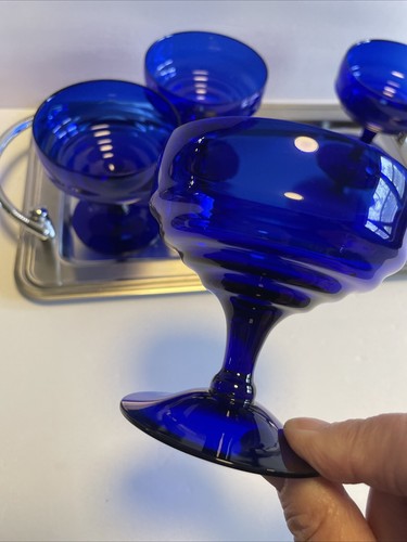 Vintage Art Deco Blue Champagne / Dessert Coupes Set Of 4 - Picture 4 of 9