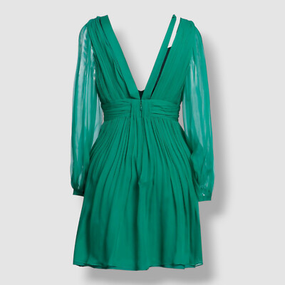 slim fit dress slacks Green Linen Silk Muslin Dress by Alberta Ferretti – Elilhaam main image 1